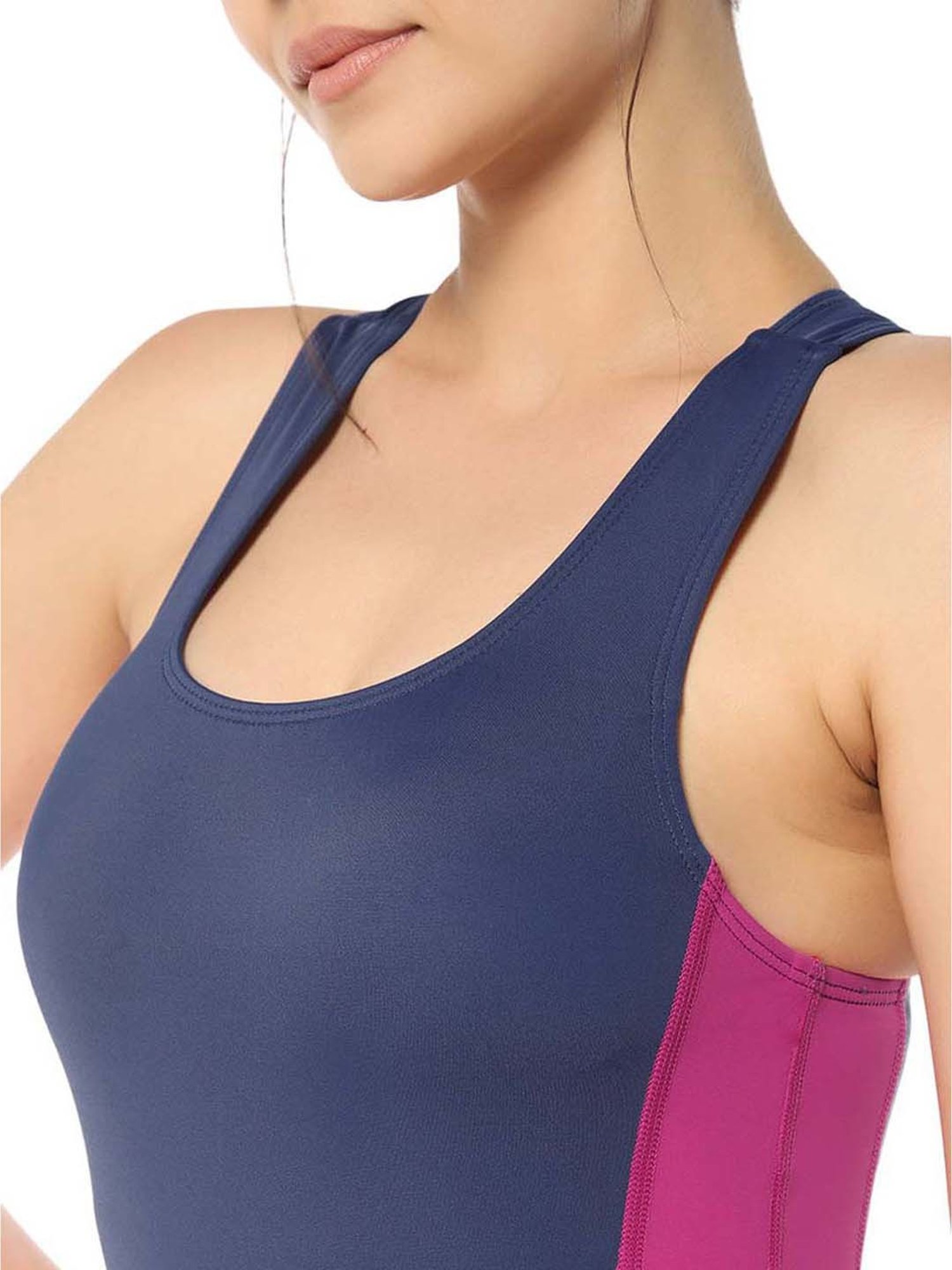 Amante Navy & Pink Color-Block Padded Swim Suit