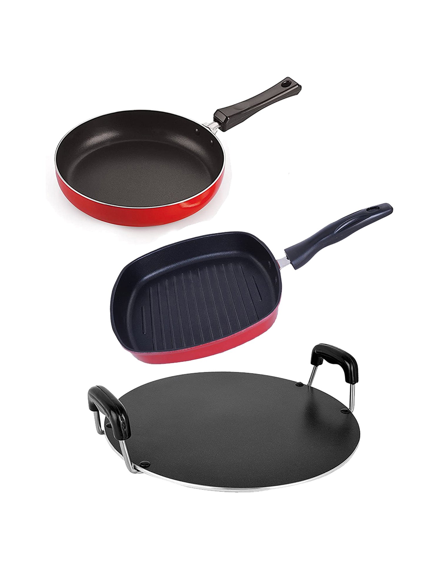 Nirlon Non-Stick Red Aluminium Gas Compatible Cookware Combo Set ( 2.6mm)