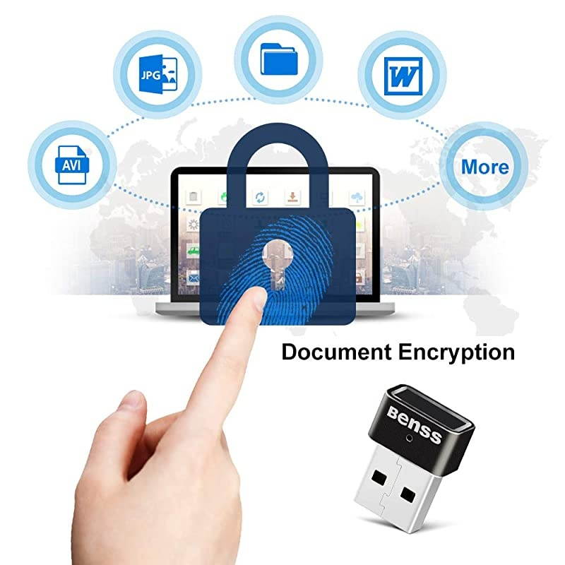 USB Fingerprint Reader Analyzer for Windows 7 8 10 Hello  Wireless Fingerprint Scanner Security Login Lock with WQHL Fido Certification for PC Laptop 2 Years Warranty Black