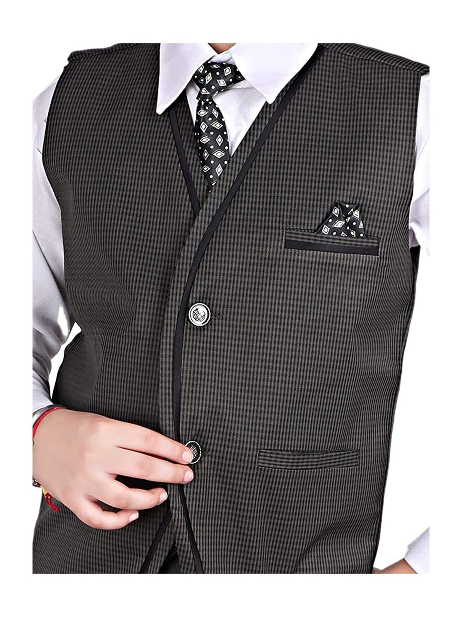 Pro-Ethic Style Developer Kids Black & White Solid Full Sleeves Shirt, Waistcoat, Pants with Tie