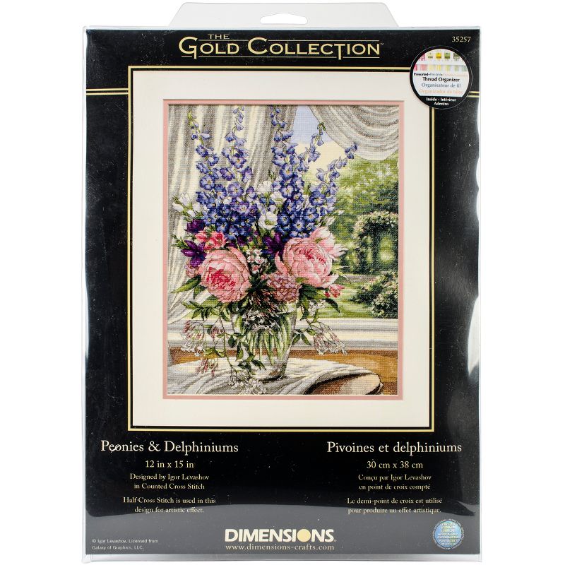 Dimensions Gold Collection Counted Cross Stitch Kit 12"X15"-Peonies/Delphiniums (18 Count)