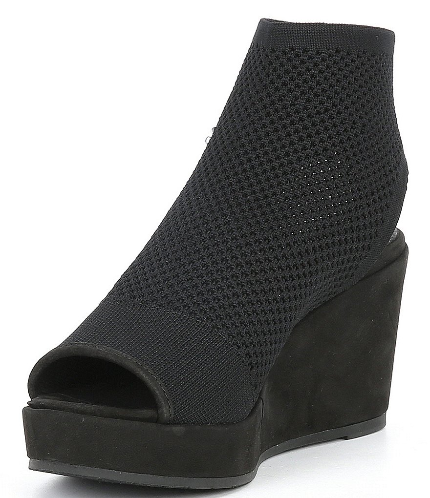 Eileen Fisher Warrick Stretch Knit Peep Toe Open Back Platform Wedges