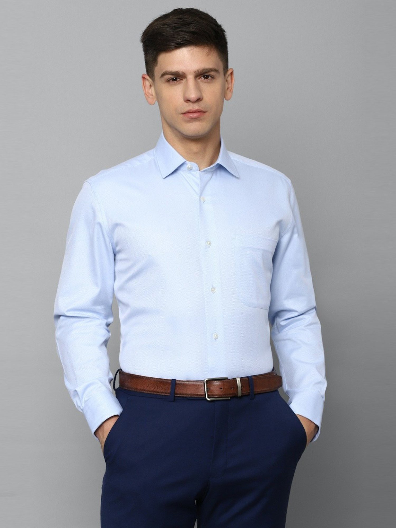 Luxure By Louis Philippe Blue Cotton Regular Fit Texture Shirt