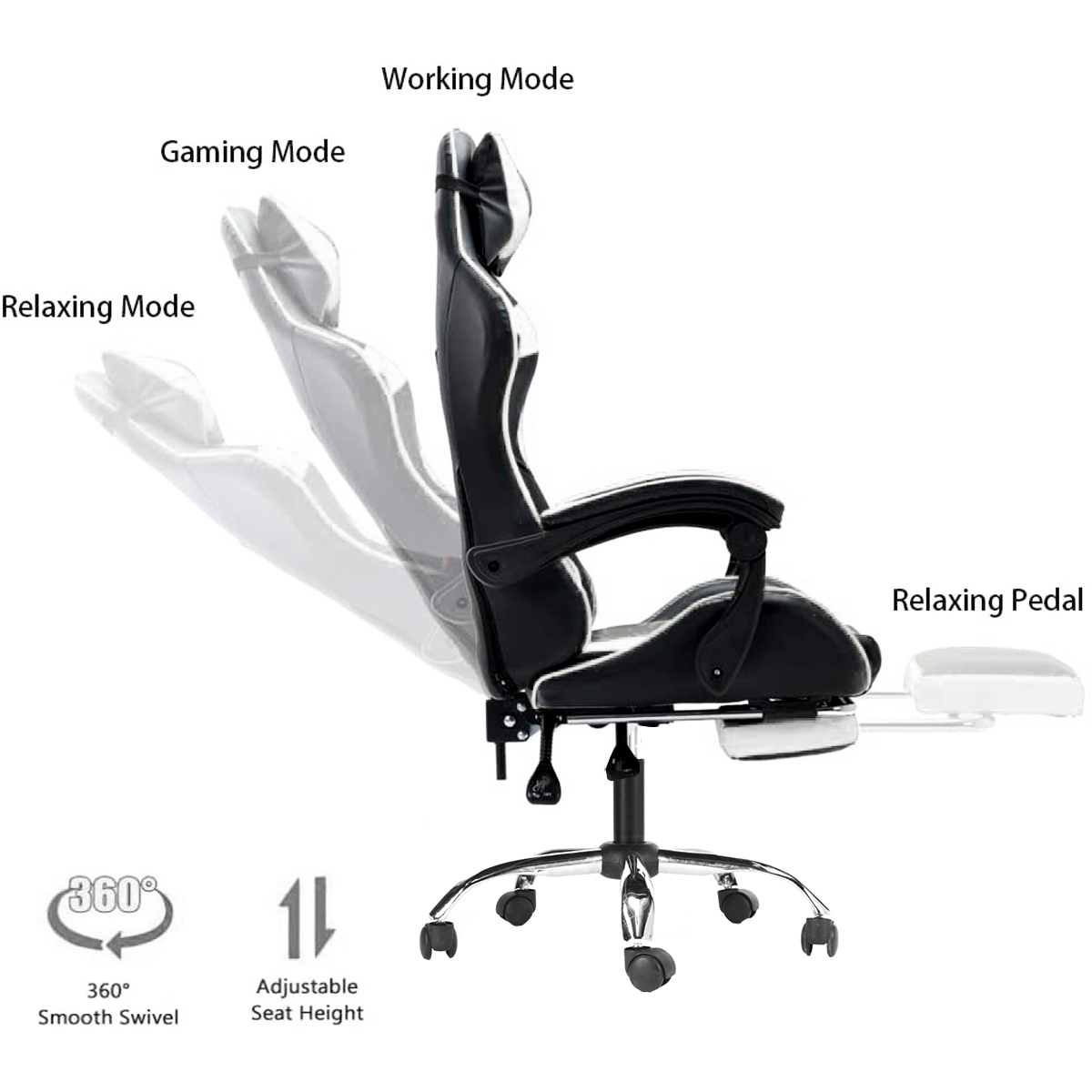 Leather Home Office Gaming Chair High Back Swivel Recliner Seat with Footrest
