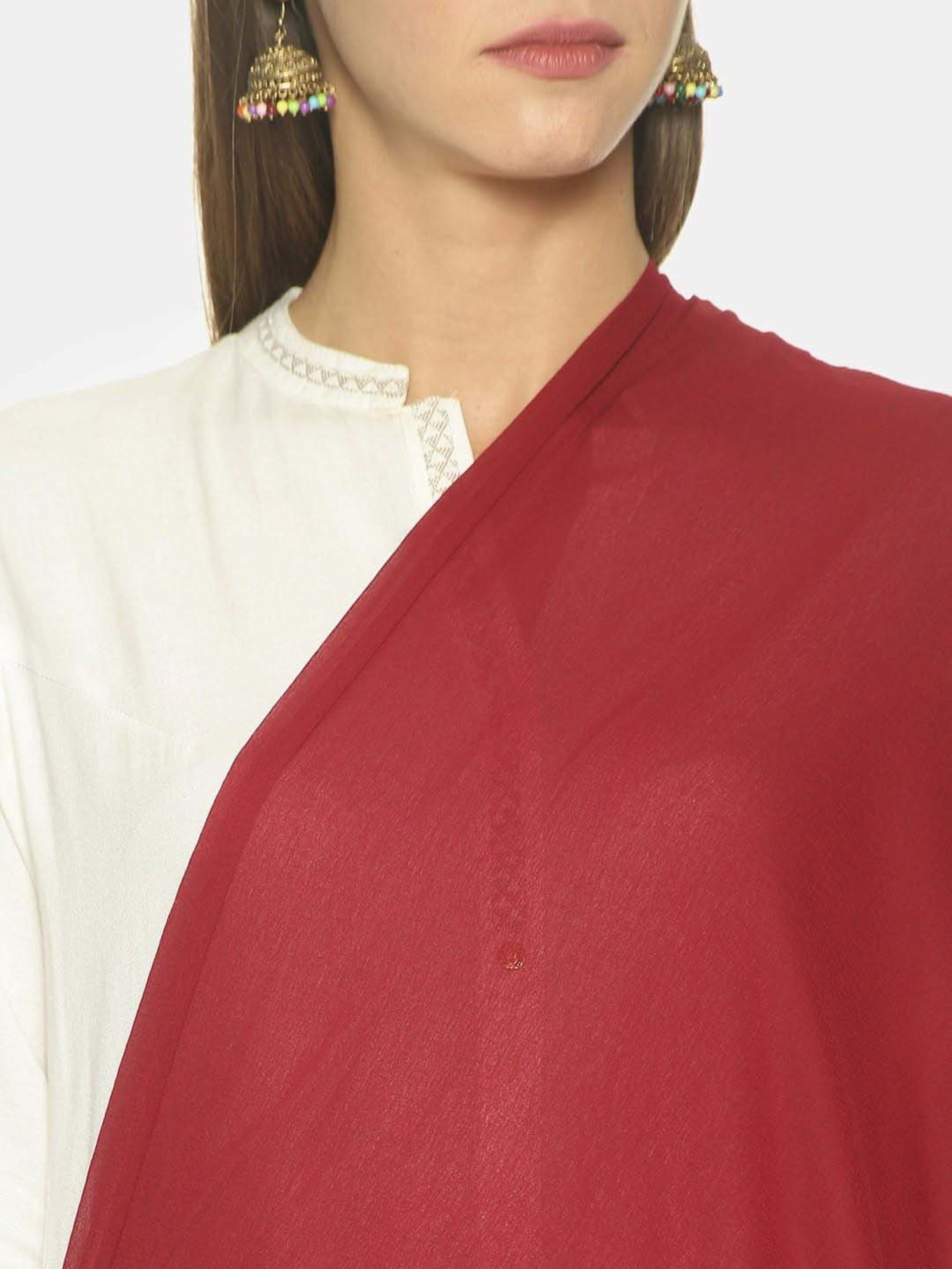 TWIN BIRDS Maroon & Beige Plain Dupatta - Pack Of 2