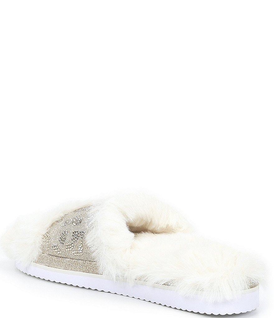 Gianni Bini Cushyy Faux Fur Rhinestone Embellished Leopard Print Slippers