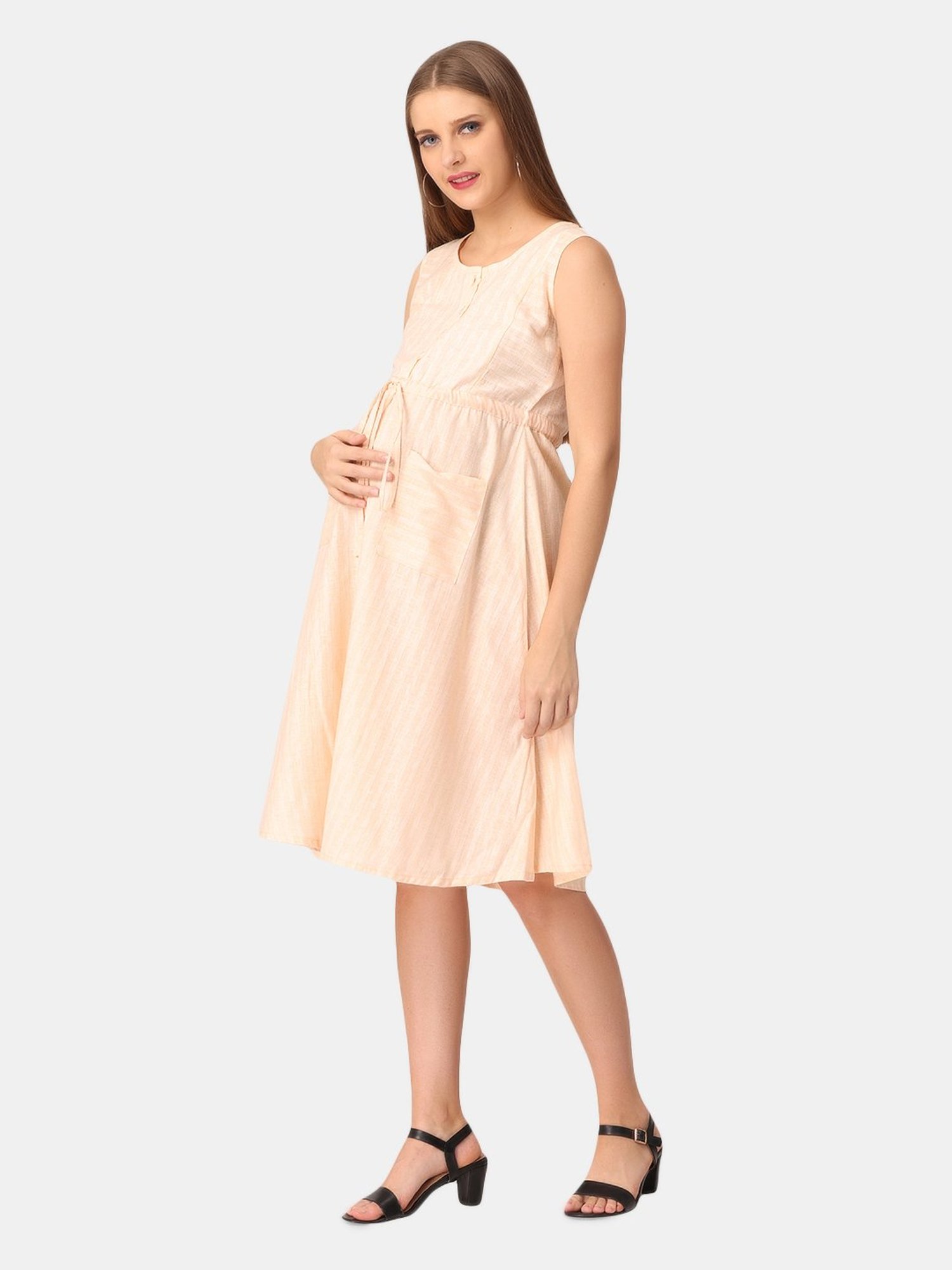 The Mom Store Light Peach Striped Maternity Dress