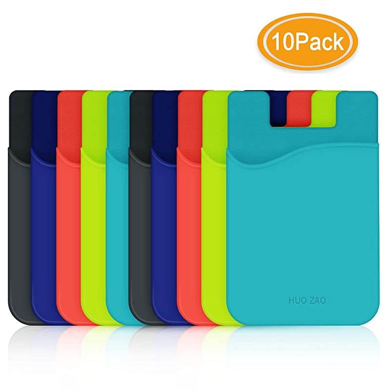 Cell Phone Credit Card Holder,  Silicone Phone Wallet with Adhesive Stick-on fits Apple iPhone iPad Samsung Galaxy Android Smartphones Table Refrigerator Door (Black Color - 10 Pack)