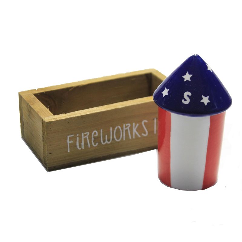Tabletop 3.5" Fireworks Salt & Pepper W/Crate Patriotic Americana Transpac  -  Salt And Pepper Shaker Sets