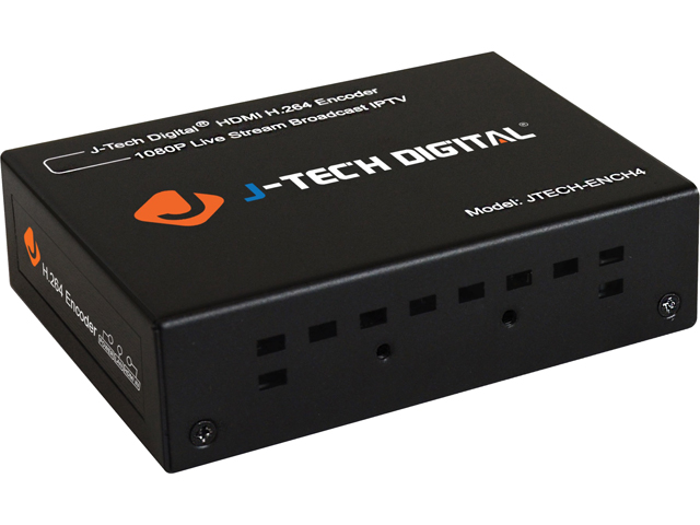 J-Tech Digital H.264 1080p@60Hz Encoder Supports RTSP, RTP, RTMPS, RTMP, HTTP, UDP Protocol and ONVIF for IPTV, Live Broadcast Supports YouTube, Facebook, Twitch [JTECH-ENCH4]