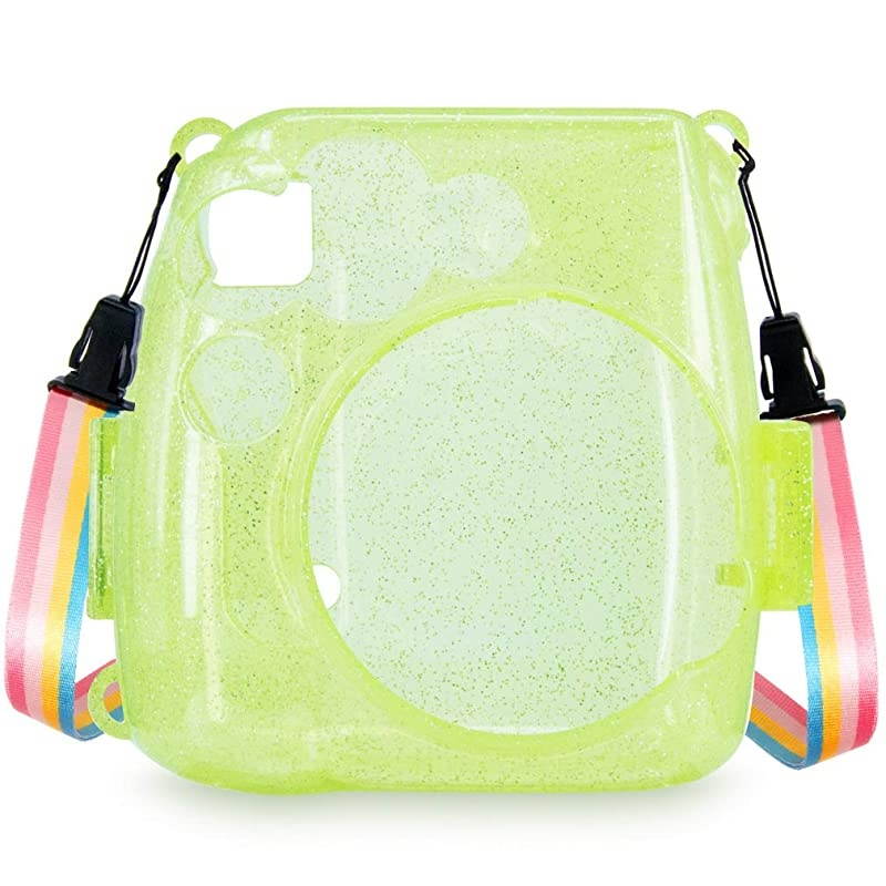 Clear Camera Case w Adjustable Rainbow Shoulder Strap Compatible with Fugifilm Instax Mini 8Mini 8+Mini 9 Instant Camera Green