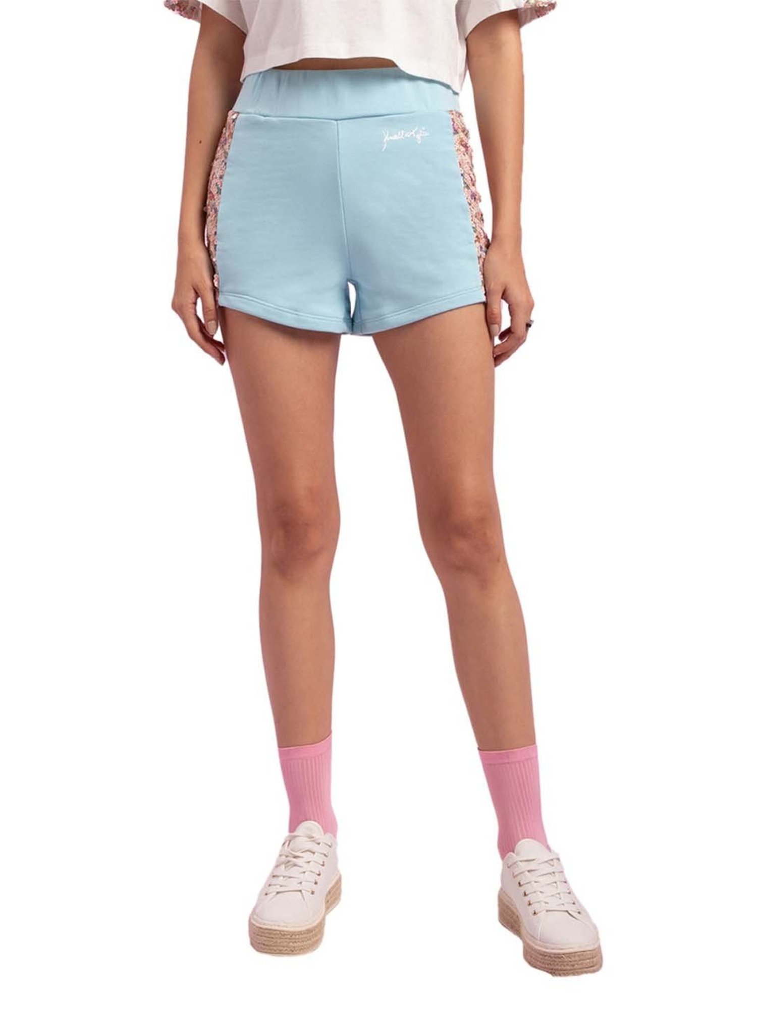 KENDALL + KYLIE Blue Embellished Mid Rise Shorts