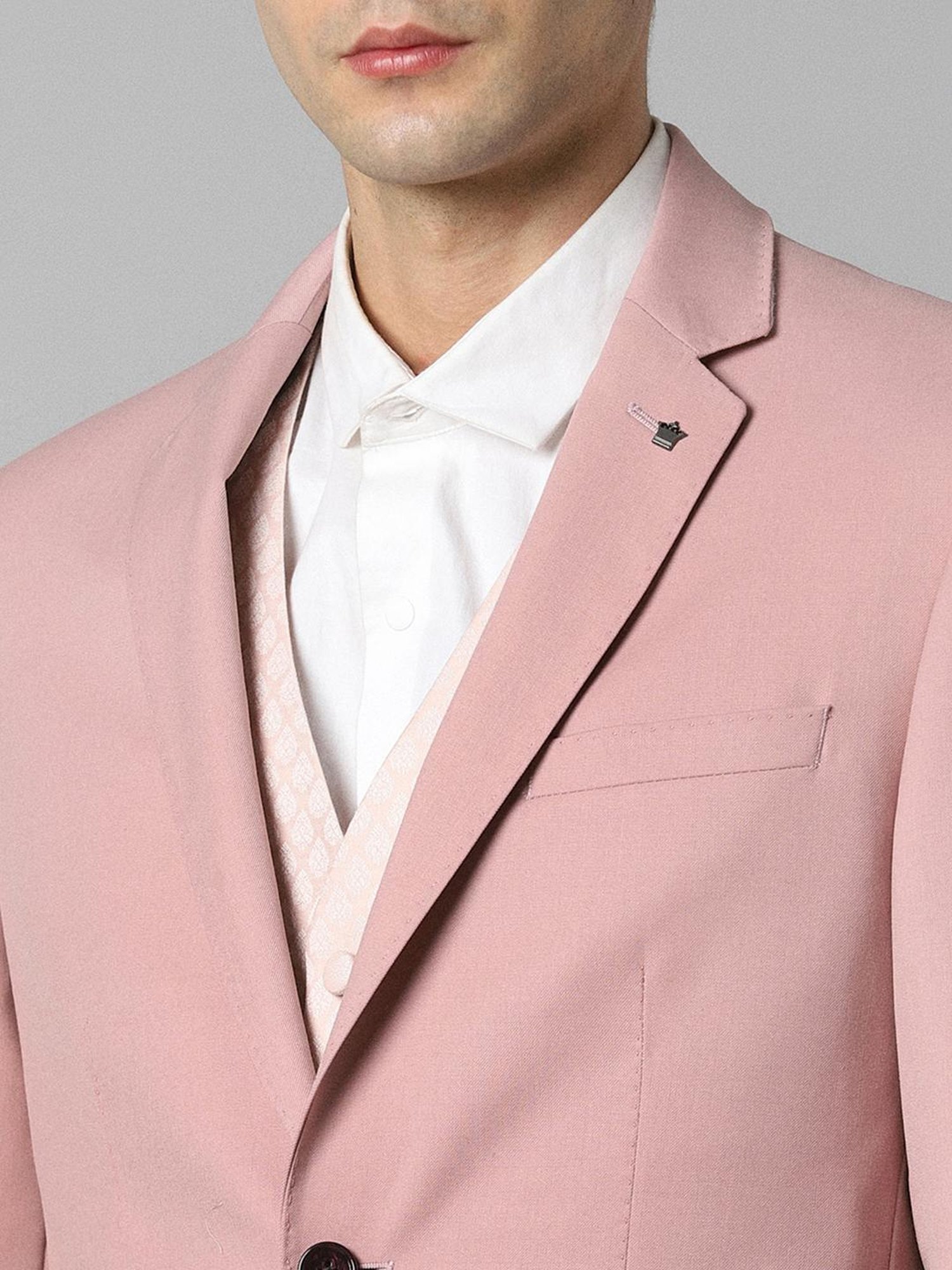 Louis Philippe Pink Slim Fit Three Piece Suit