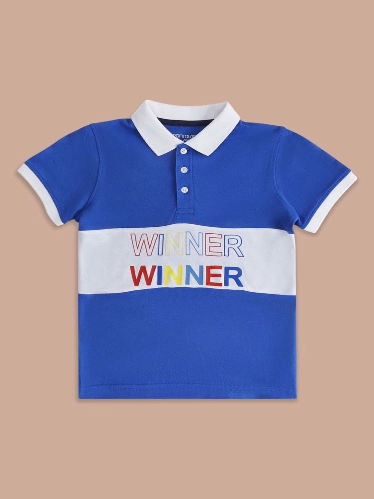 Pantaloons Baby Kids Blue & White Cotton Printed Polo T-Shirt