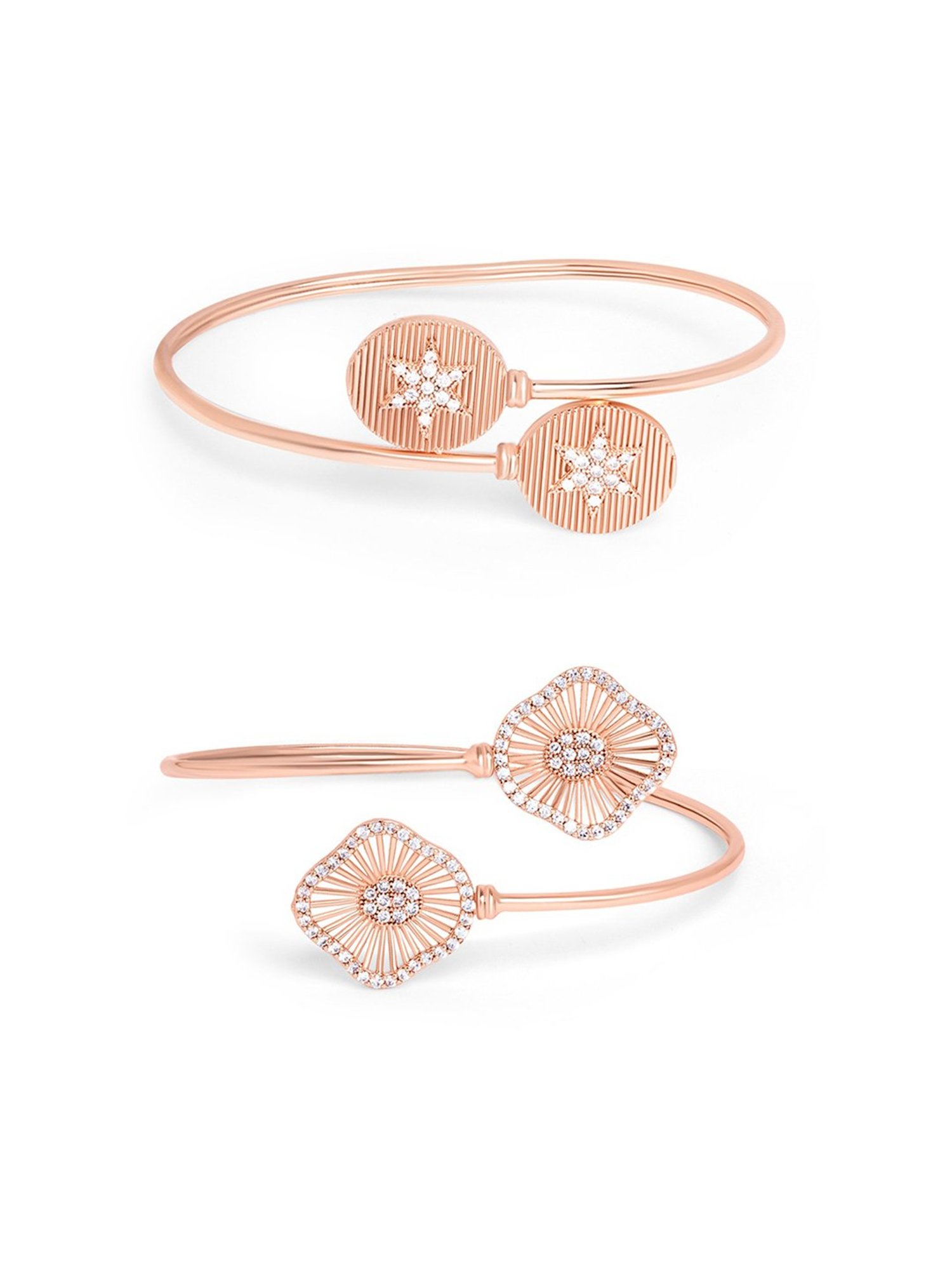 Zaveri Pearls Set of 2 Rose Gold Cubic Zirconia Contemporary Kada Bracelets-ZPFK13461