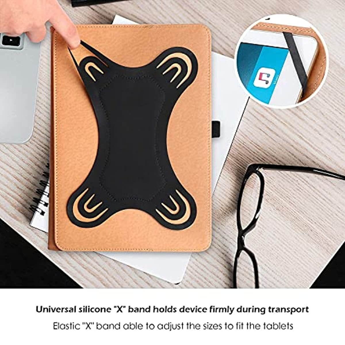 ProCase 9"-10.1" Inch Universal Tablet Case with 360 Degree Rotatable Kickstand Bundle with PU Leather Stand Folio Protective Cover for 9"-10.9" Tablet, with Elastic Adjustable Band and Pencil Holder