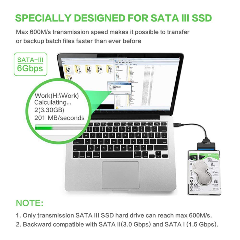 USB 3.0 SATA III Hard Drive Adapter Cable for 2.5 inch SSD & HDD Support UASP,External Converter for SSD/HDD Data Transfer-20cm
