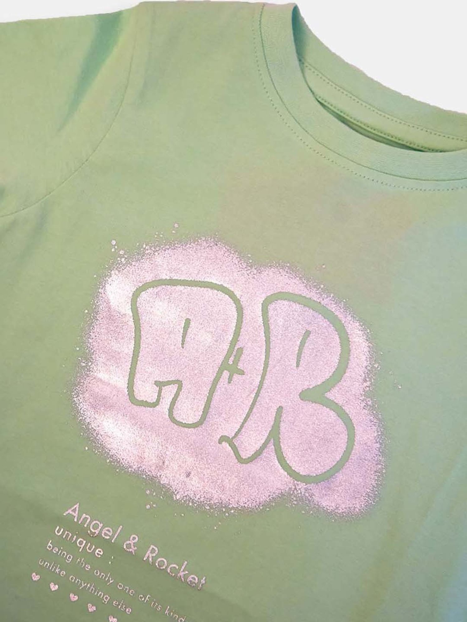 Angel & Rocket Kids Green Cotton Printed T-Shirt