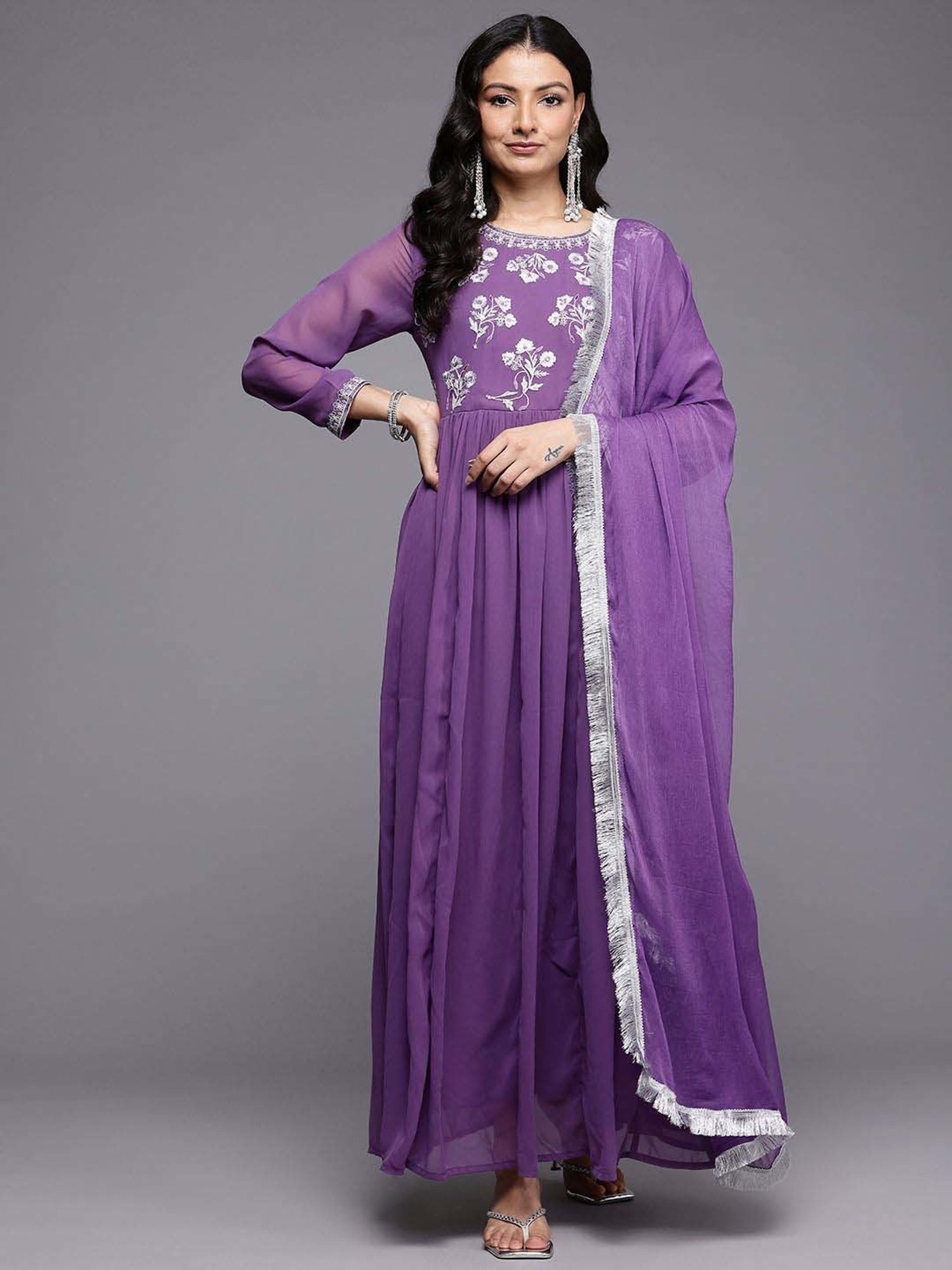 Varanga Lavender Embroidered Anarkali Kurta with Dupatta
