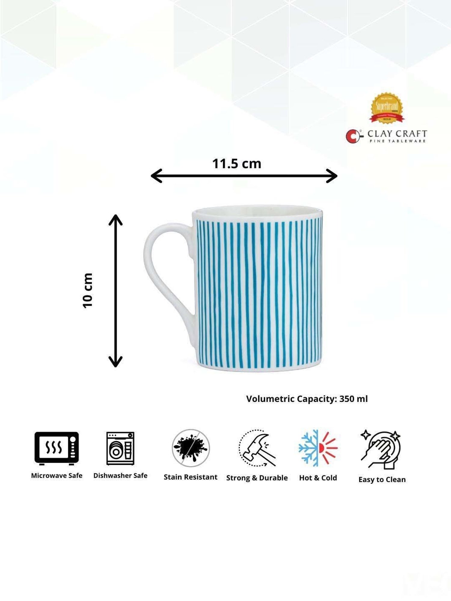 Clay Craft Blue & White Ceramic Milk Mug (0.35 L)