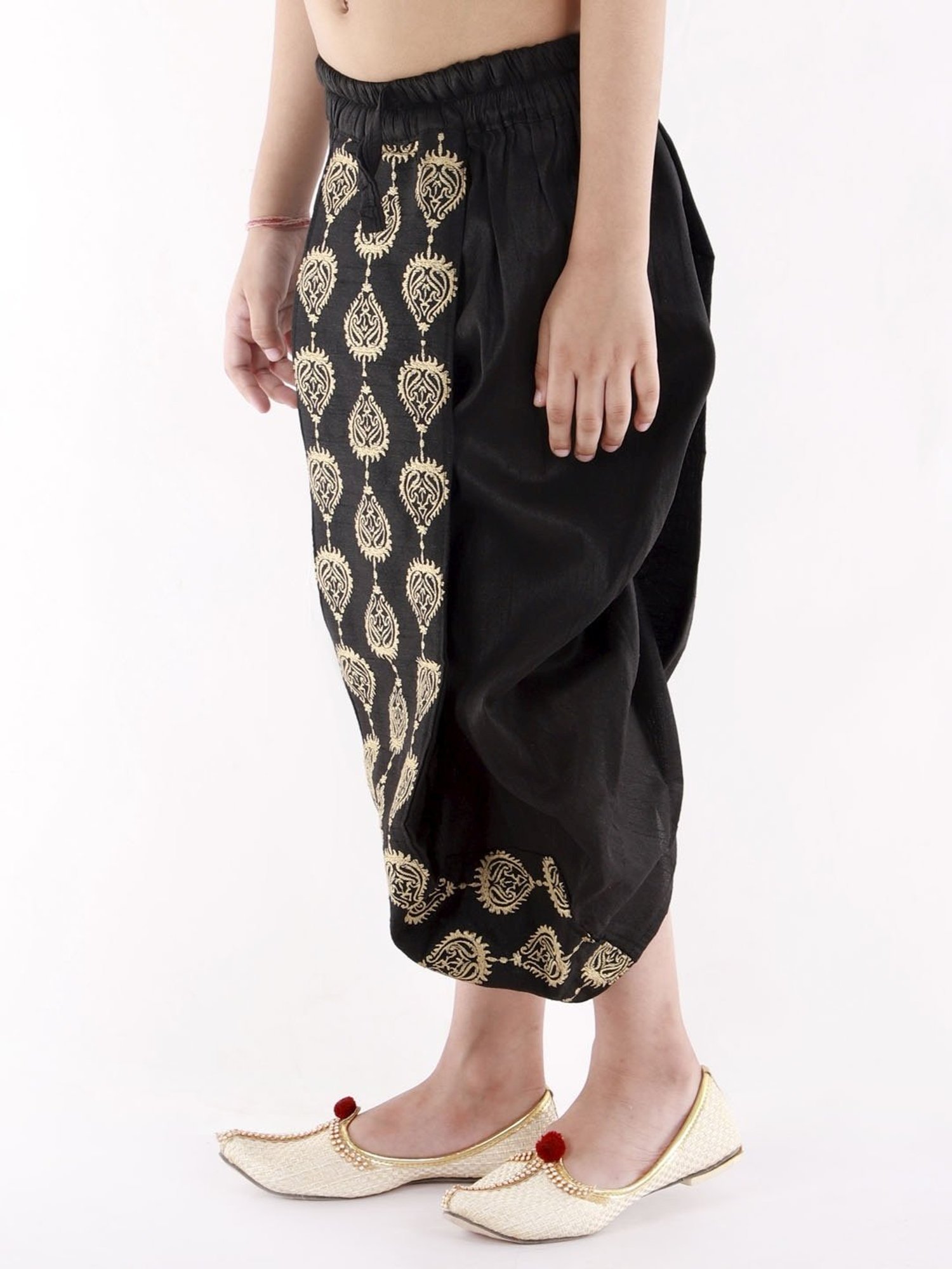 VASTRAMAY Kids Black & Gold Embroidered Dhoti
