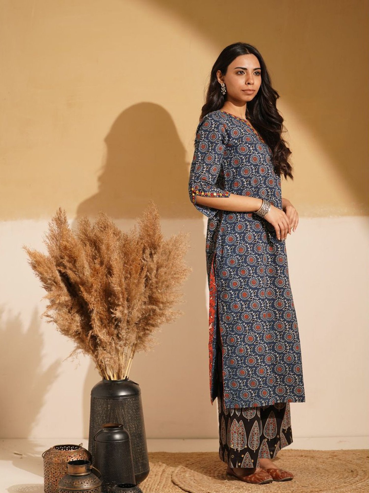 Love Chic Indigo Blue Ajrakh Cotton Straight Kurta