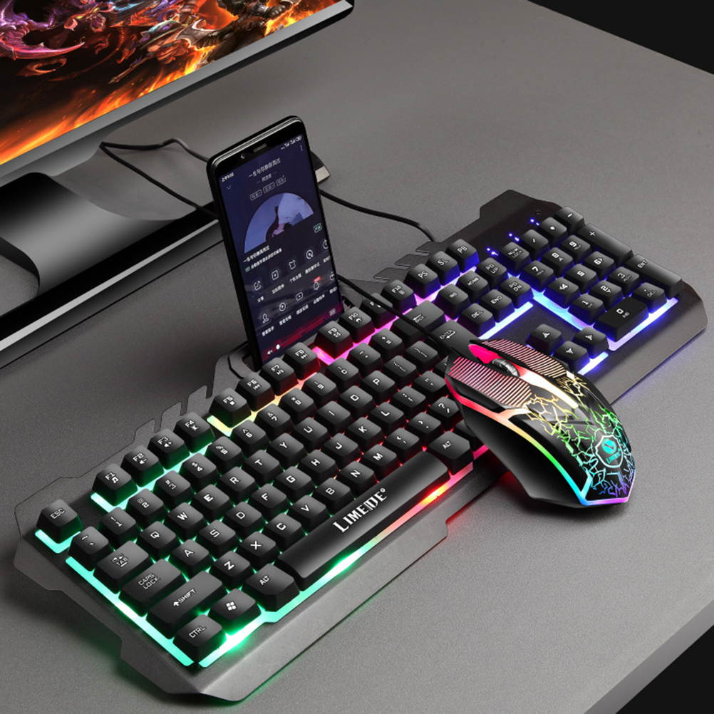 FRCOLOR Gaming Keyboard Mouse Set Rianbow Backlit Mechanical Keyboard With RGB LED - White