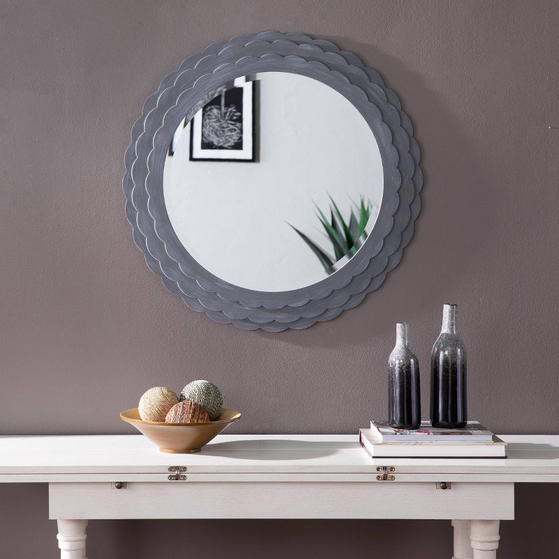 30.25" x 30.25" Round Capeyon Decorative Wall Mirror Gray - Southern Enterprises