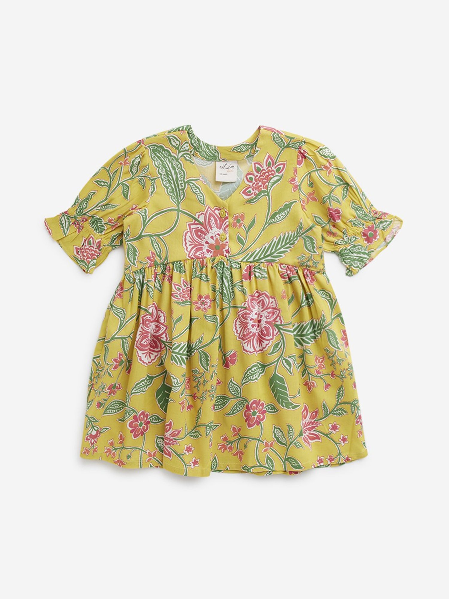 Utsa Kids by Westside Yellow Floral Printed Peplum Ethnic Top