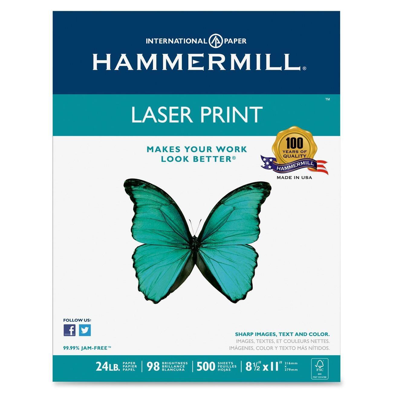 Laser Print Office Paper, 98 Brightness, 24Lb, 8-1/2 X 11, White, 500