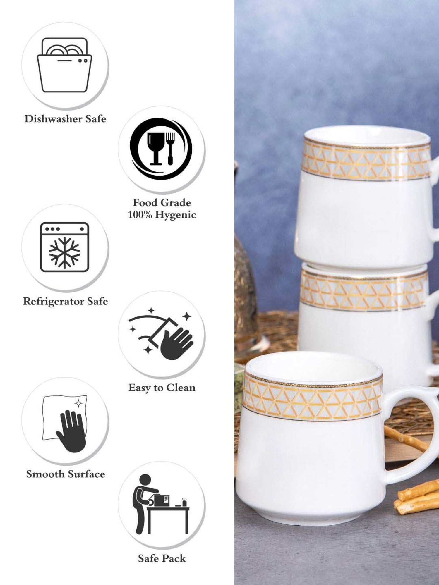White Gold White & Golden Porcelain Coffee Mug (0.18 L) - Set of 6