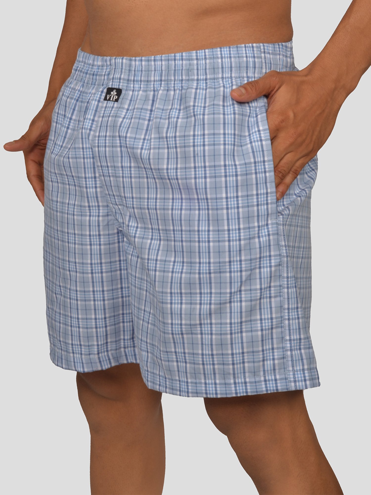 VIP Sky Blue Relaxed Fit Check Boxers - Pack of 2