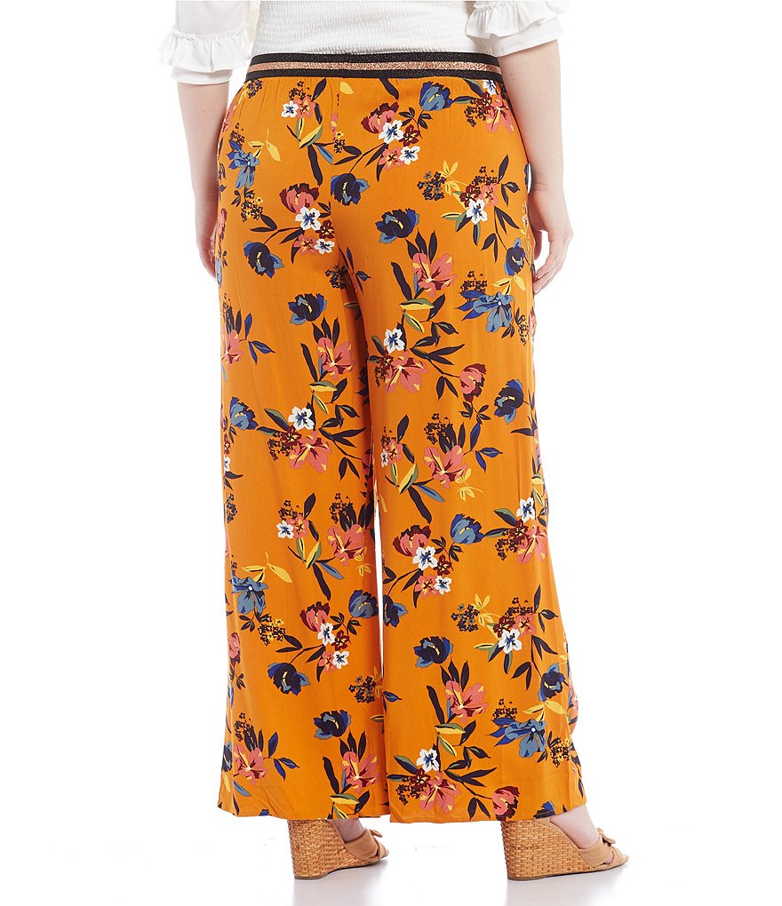 Jessica Simpson Plus Size Shani Floral Print Wide-Leg Pull-On Pants
