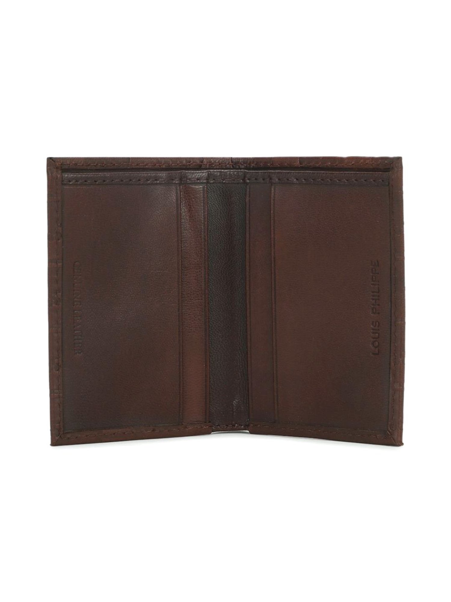 Louis Philippe Brown Textured Leather Bi-Fold Wallet for Men