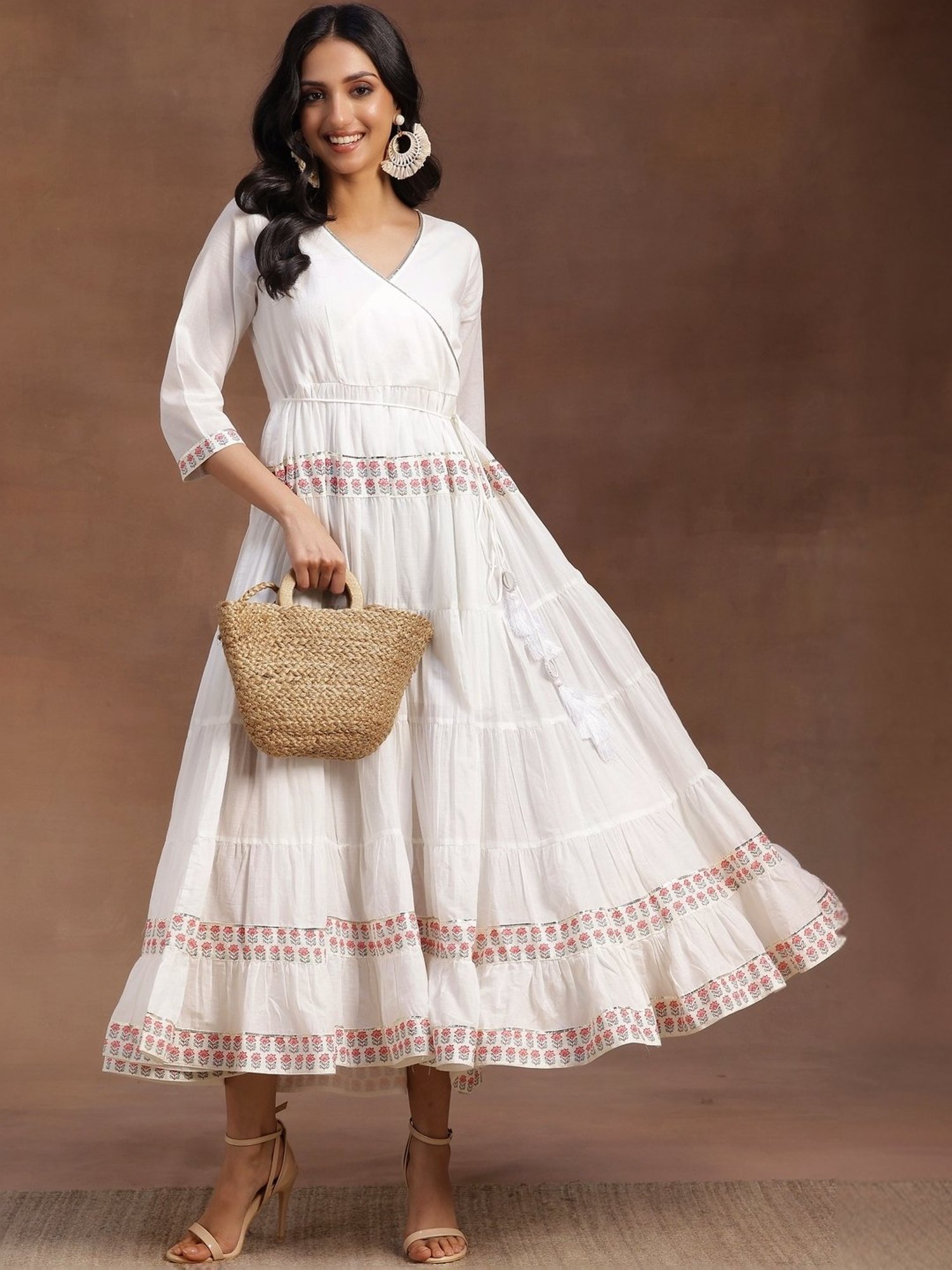 Saffron Threads Black Cotton Floral Print Ethnic Dress