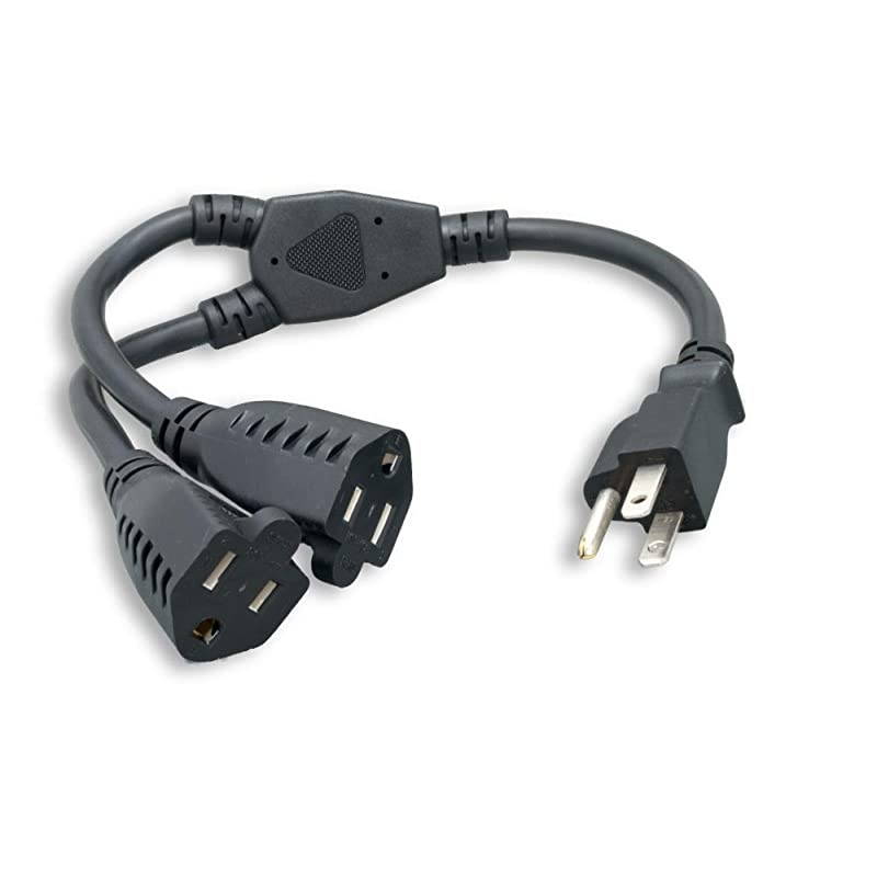 Power Cord Extension and Splitter NEMA 5-15P to NEMA 5-15R X 2 16 AWG 13A 125V 14" 100 Pack Power Cable (ZPK054SI-100) black