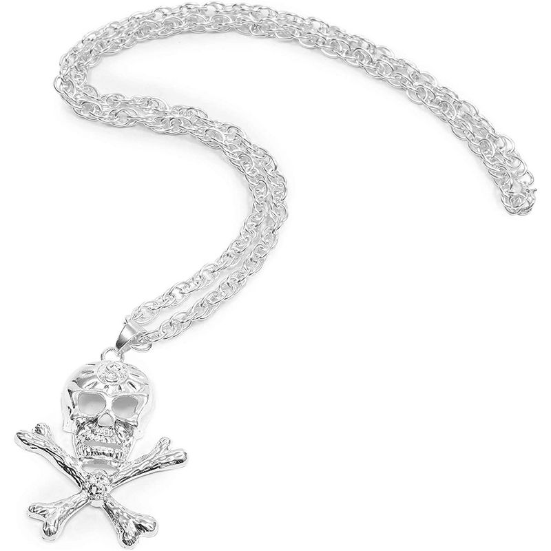 Zodaca Silver Gothic Skull Pendant with Silver Chain Necklace for Men, 28"
