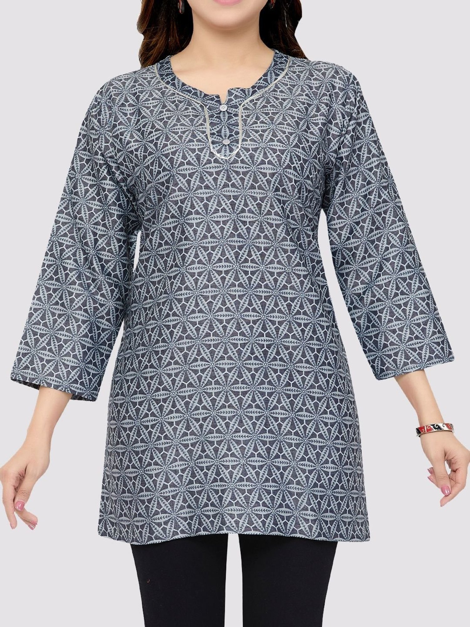 Saree Swarg Grey Printed Straight Kurti