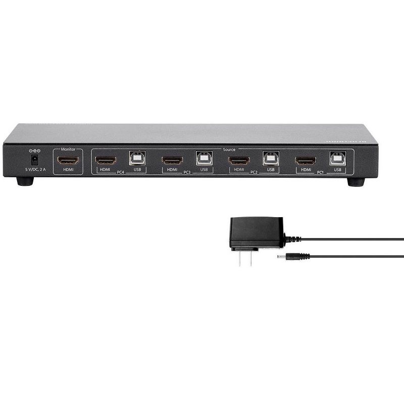 Monoprice 4K 4x1 HDMI 1.4 & USB 2.0 KVM Switch, Includes A USB 2.0 Data Connection With Over Current Detection And Protection