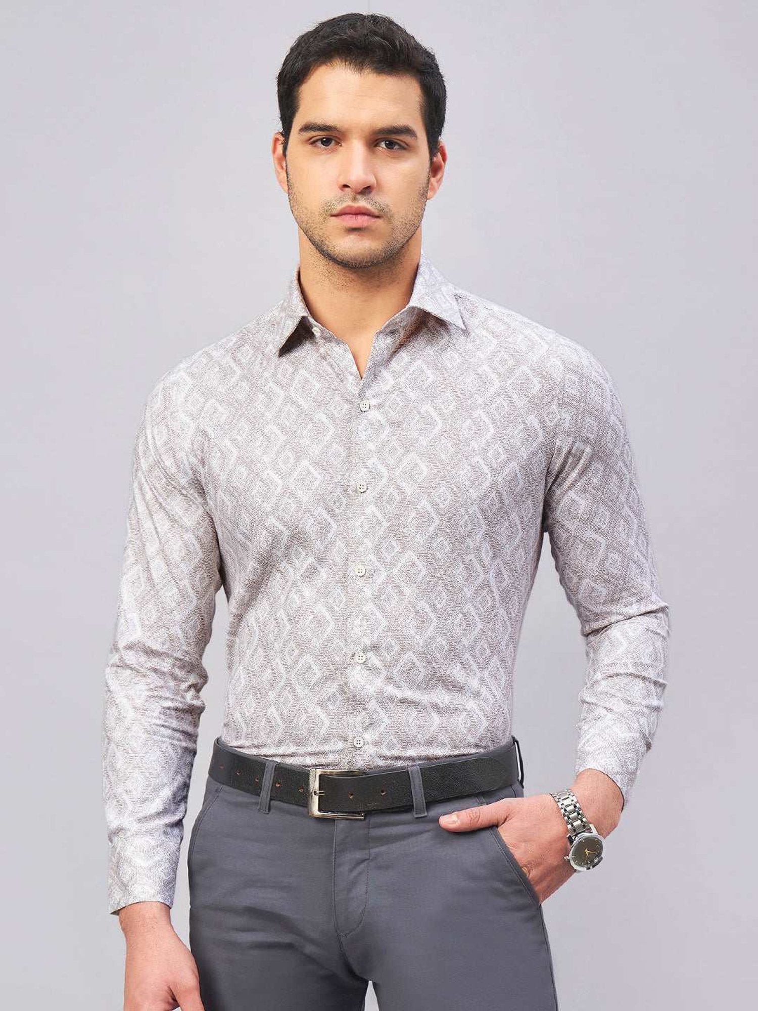 Louis Stitch Brown Cotton Regular Fit Printed Shirt