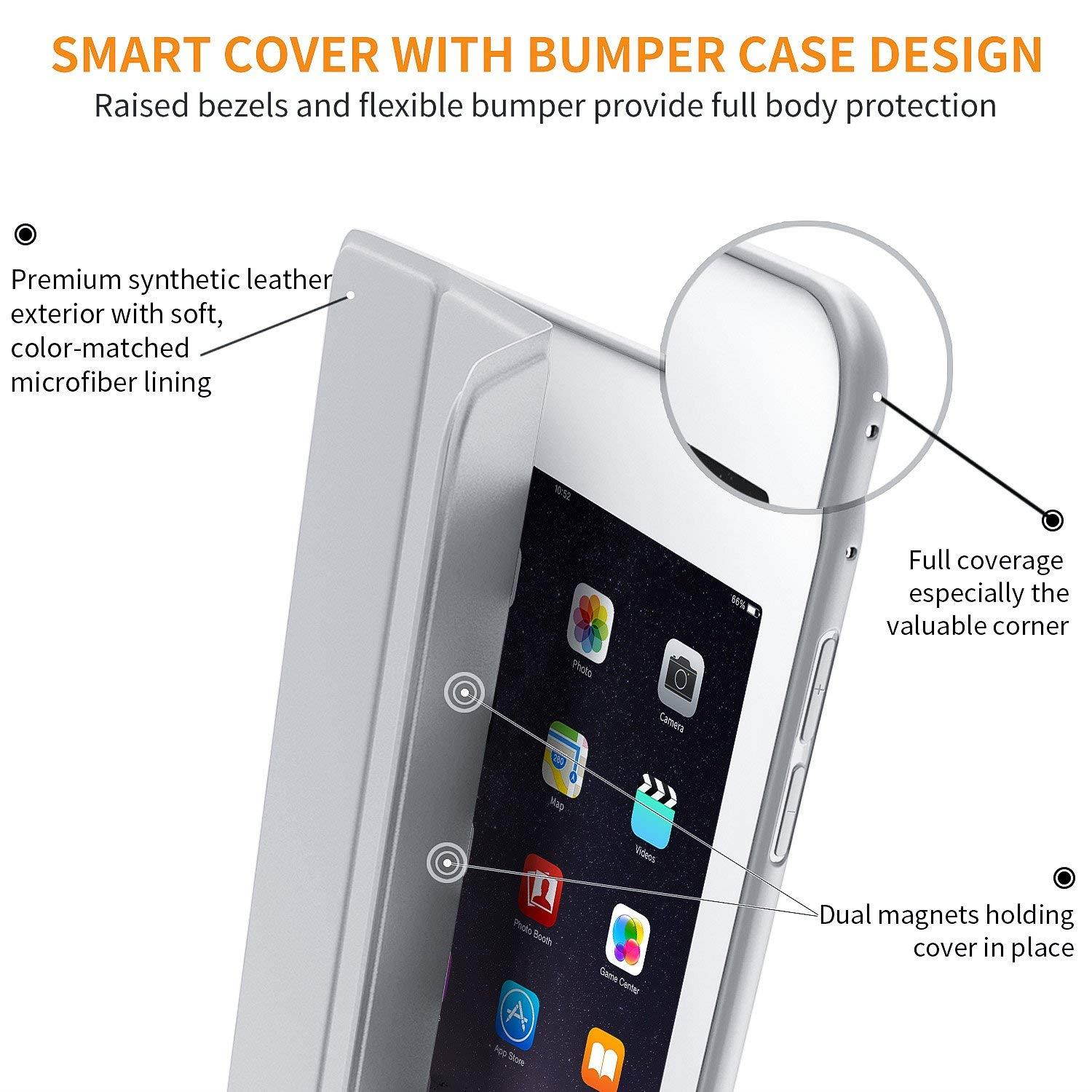 iPad Case for iPad Mini 4, DTTO [Anti-Scratch] Ultra Slim Lightweight [Auto Sleep/Wake] Smart Case Trifold Cover Stand with Flexible Soft TPU Back Cover for iPad mini4, Space Grey