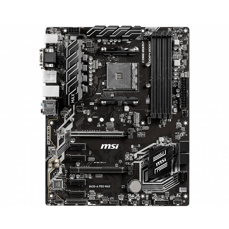 MSI B450-A Pro Max ProSeries AMD Ryzen 2nd and 3rd Gen AM4 M.2 USB 3 DDR4 D-Sub DVI HDMI Crossfire ATX Motherboard