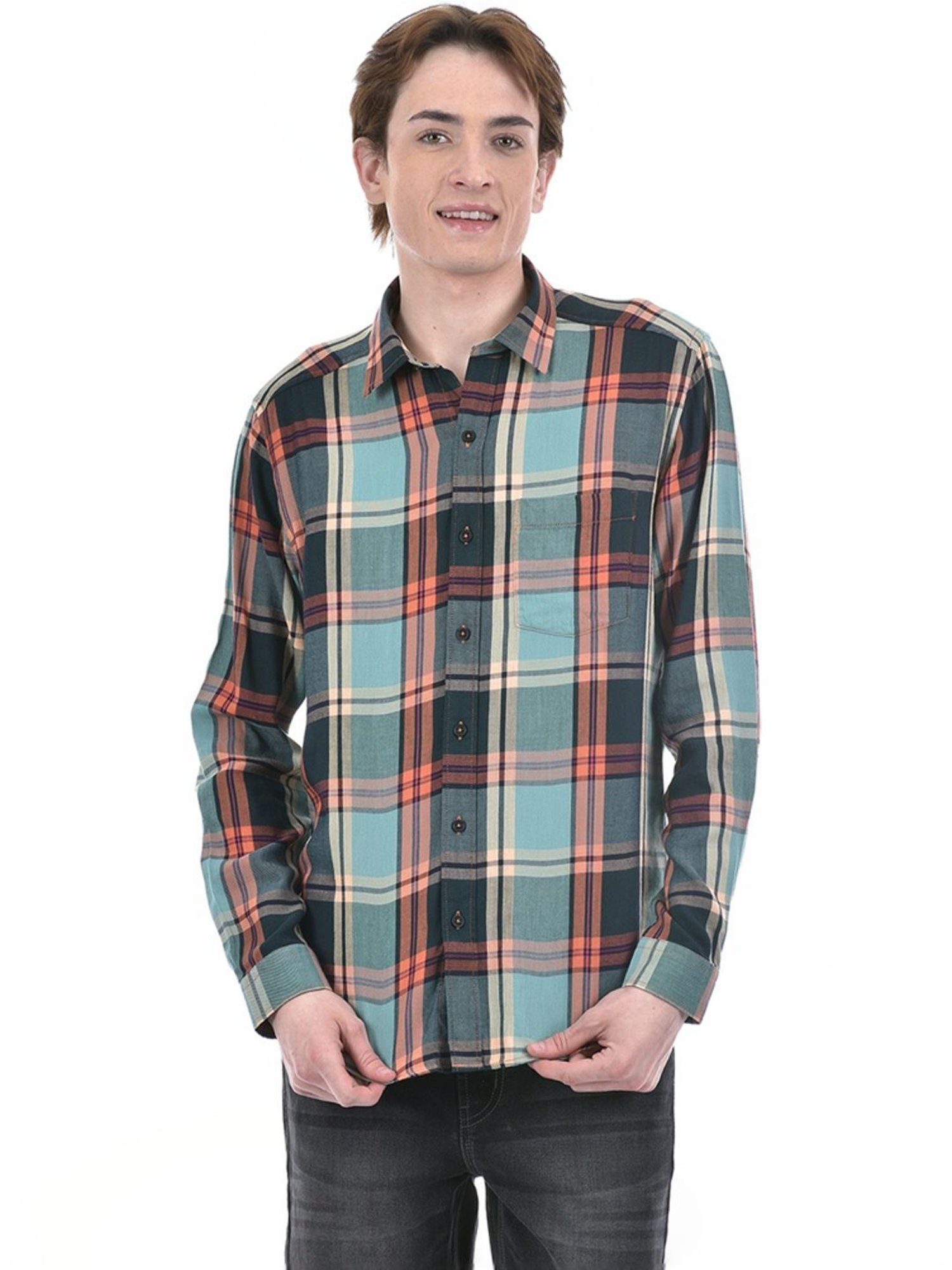 Numero Uno Aqua Regular Fit Checks Shirt