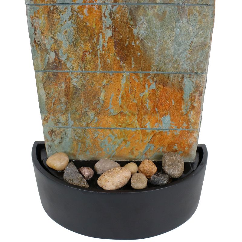 Sunnydaze Indoor Home Office Slate Facade Wall or Tabletop Water Fountain Feature with LED Light - 25" - Black