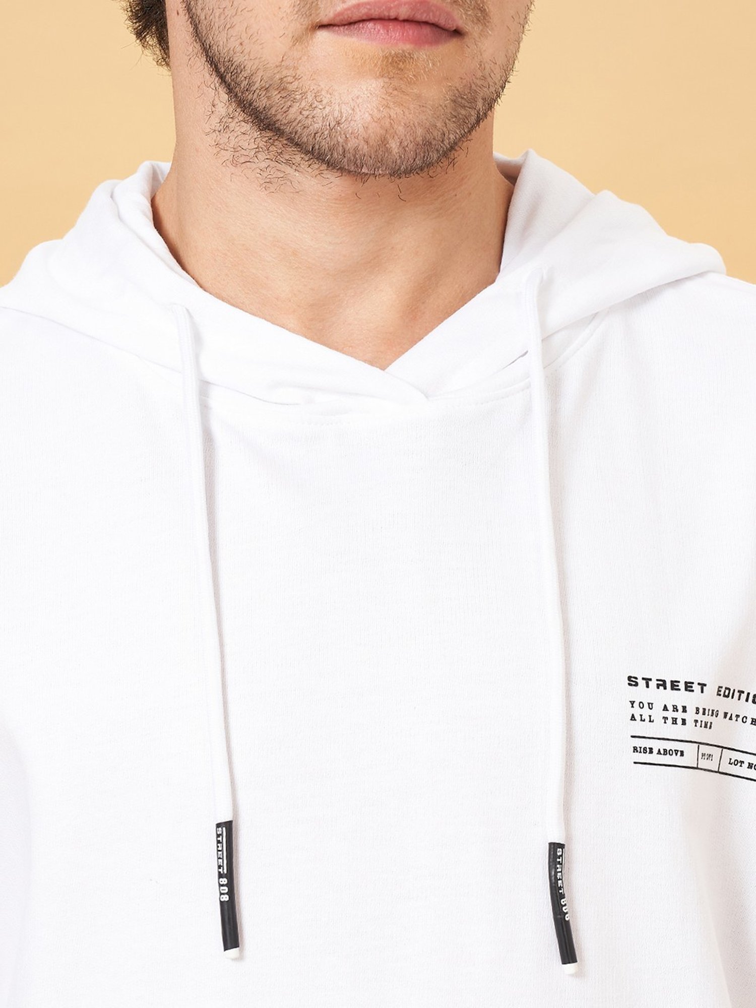 Street 808 by Pantaloons White Cotton Regular Fit Hooded T-Shirt