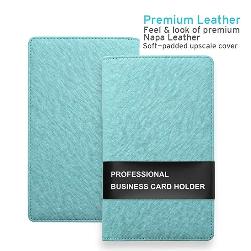 Leather Business Card Book Holder, Professional Business Cards Book Organizer PU Name Card Credit Cards Book Holder Booklet (Mint Green)