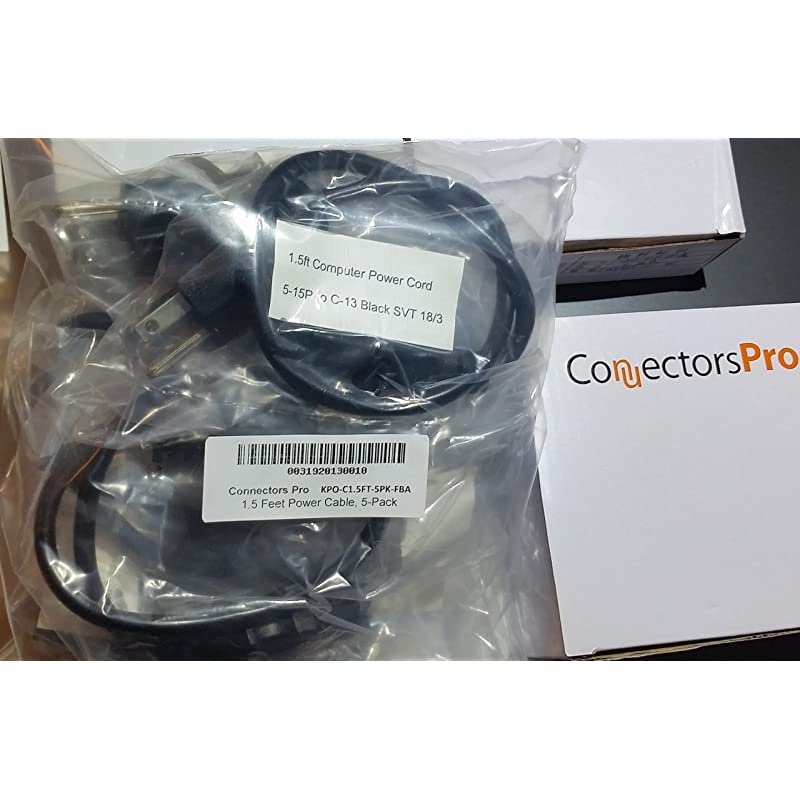 Connectors Pro 5-Pack 18" Universal Power Cord 1.5 ft, IEC320 C13 to NEMA 5-15P 18 Inches Cable, CSA UL RoHS