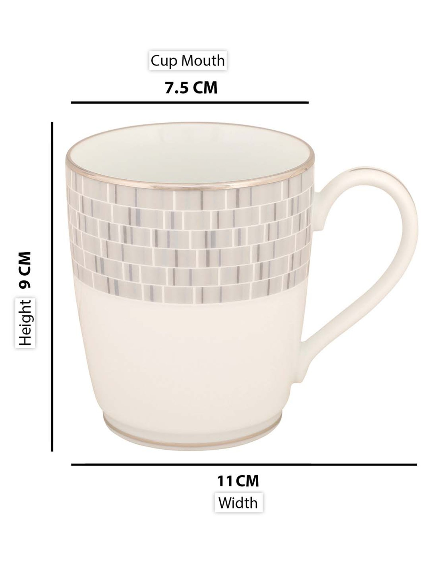 NORITAKE Hearth Off-White & Beige Porcelain Ville De Platine Coffee Mug (0.295 L) - Set of 6