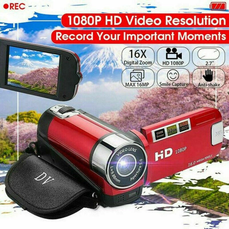 1080P LED Light High Definition Shooting Video Record Portable Camcorder Professional Digital Camera TFT LCD 16MP 16x Zoom DV AV Night Vision Red