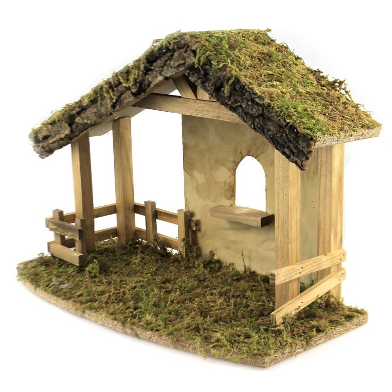 Christmas 10.25" Wooden Stable. Nativity Creche  -  Decorative Figurines